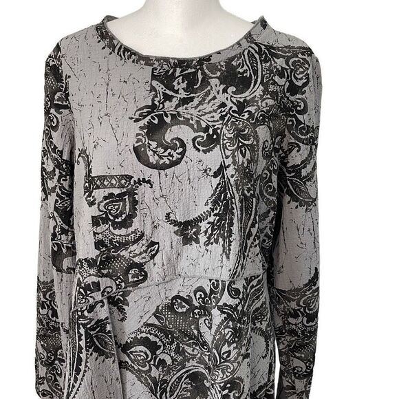 Habitat Clothes To Live In Asymmetrical‎ Blouse Paisley Print Size XS Gray Black - Picture 2 of 11
